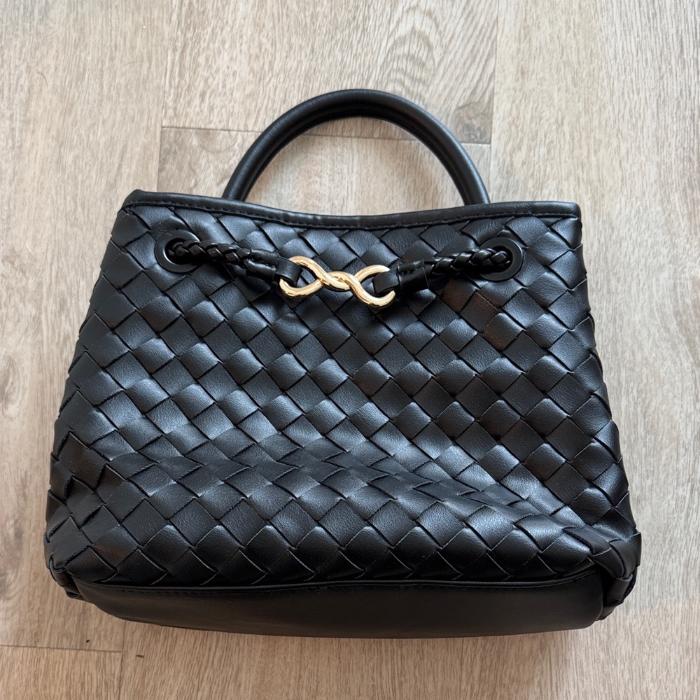A New Day Black Woven Tote with Gold Accent